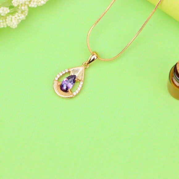 "Teardrop Purple Pendant with Dazzling Accents in Gold Finish, XPPT1690 - Picture 11 of 13